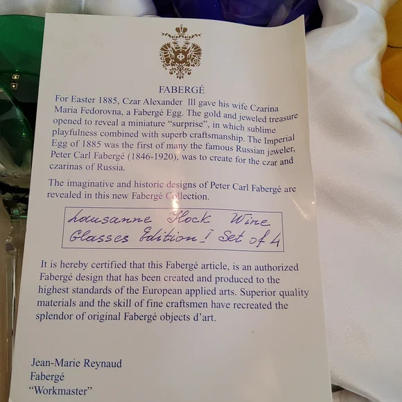 FABERGE LAUSANNE HOCK WINE GLASSES EDITION #1 SET OF 4.. - Picture 7 of 9